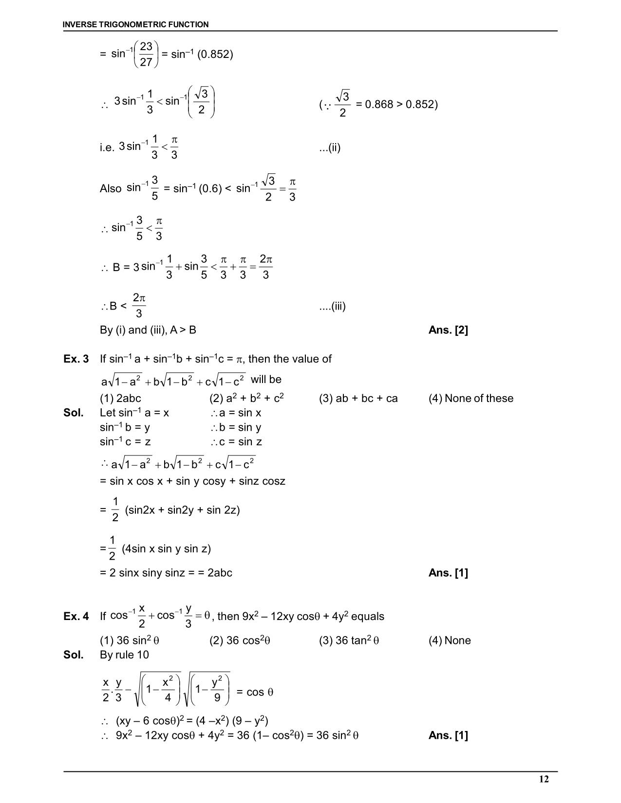 Inverse Trigonometric Function Notes For Class 12 And IIT JEE