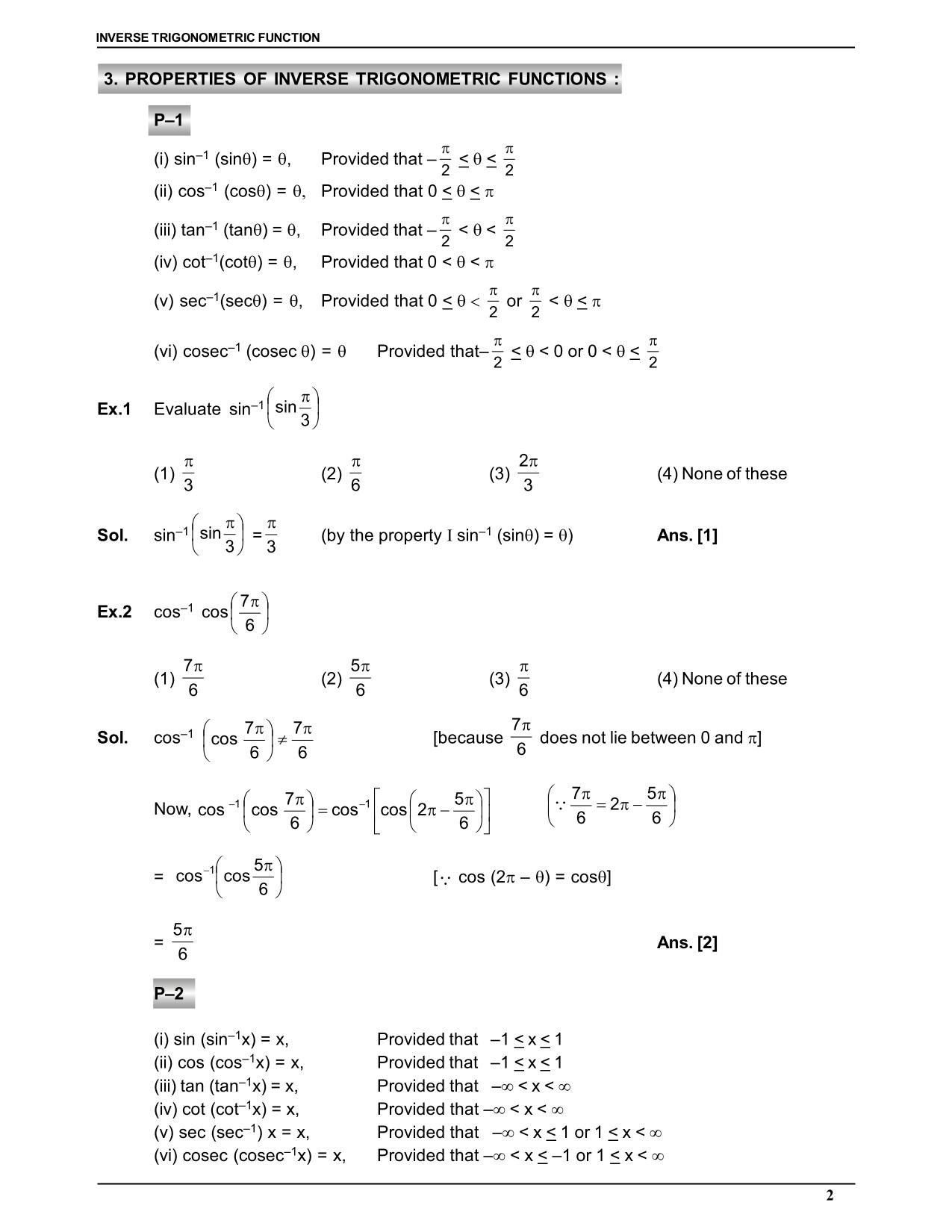 Inverse Trigonometric Function Notes For Class 12 And IIT JEE