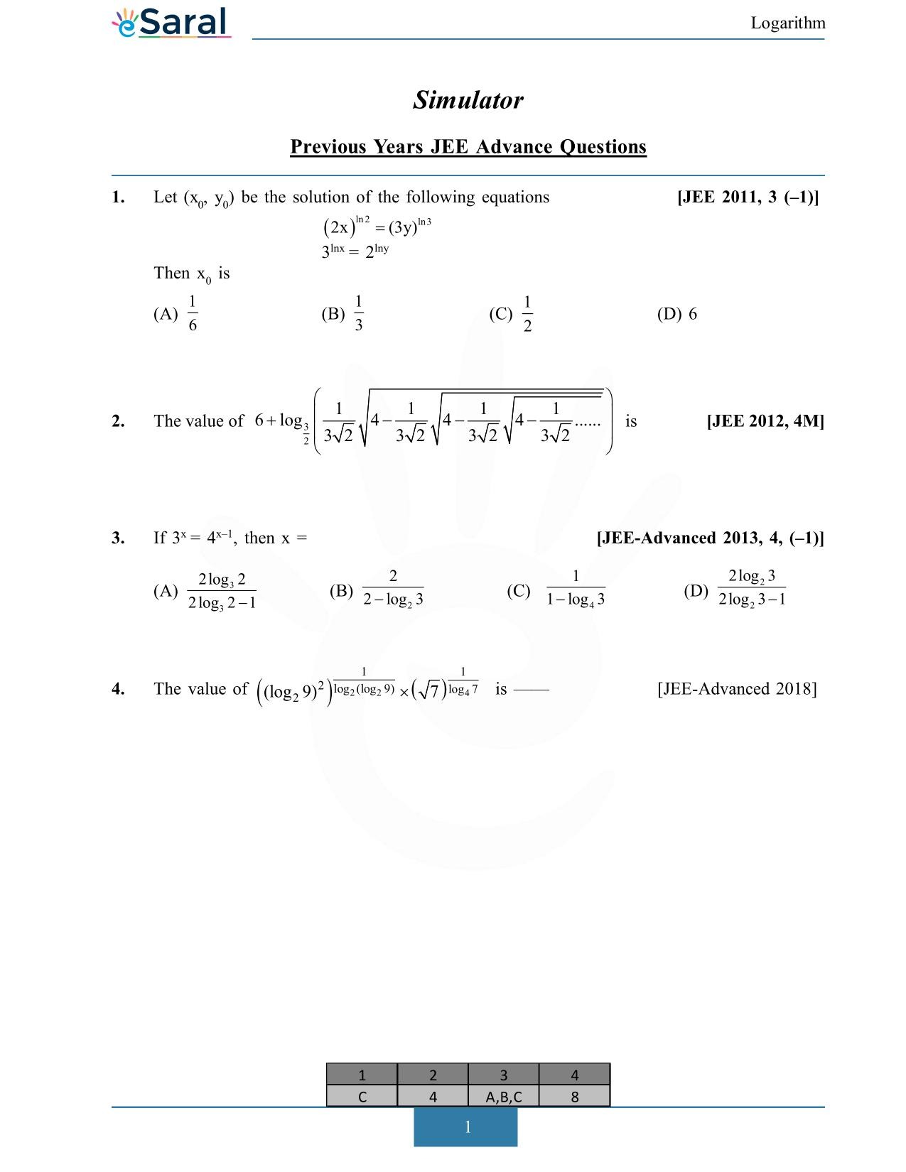 Logarithm JEE Advanced Previous Year Questions With Solutions