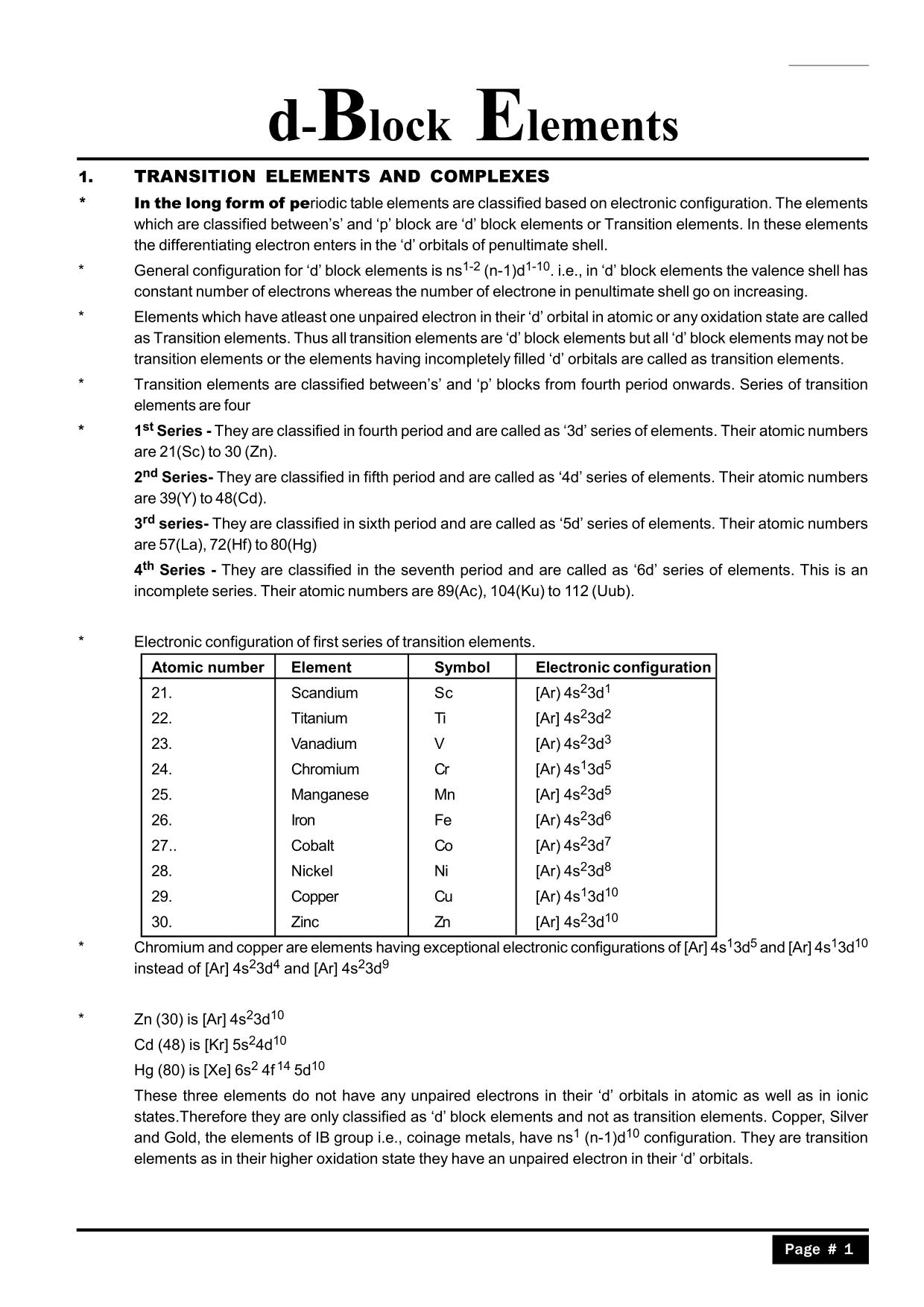 D And F Block Elements Class 12 Notes IIT JEE NEET