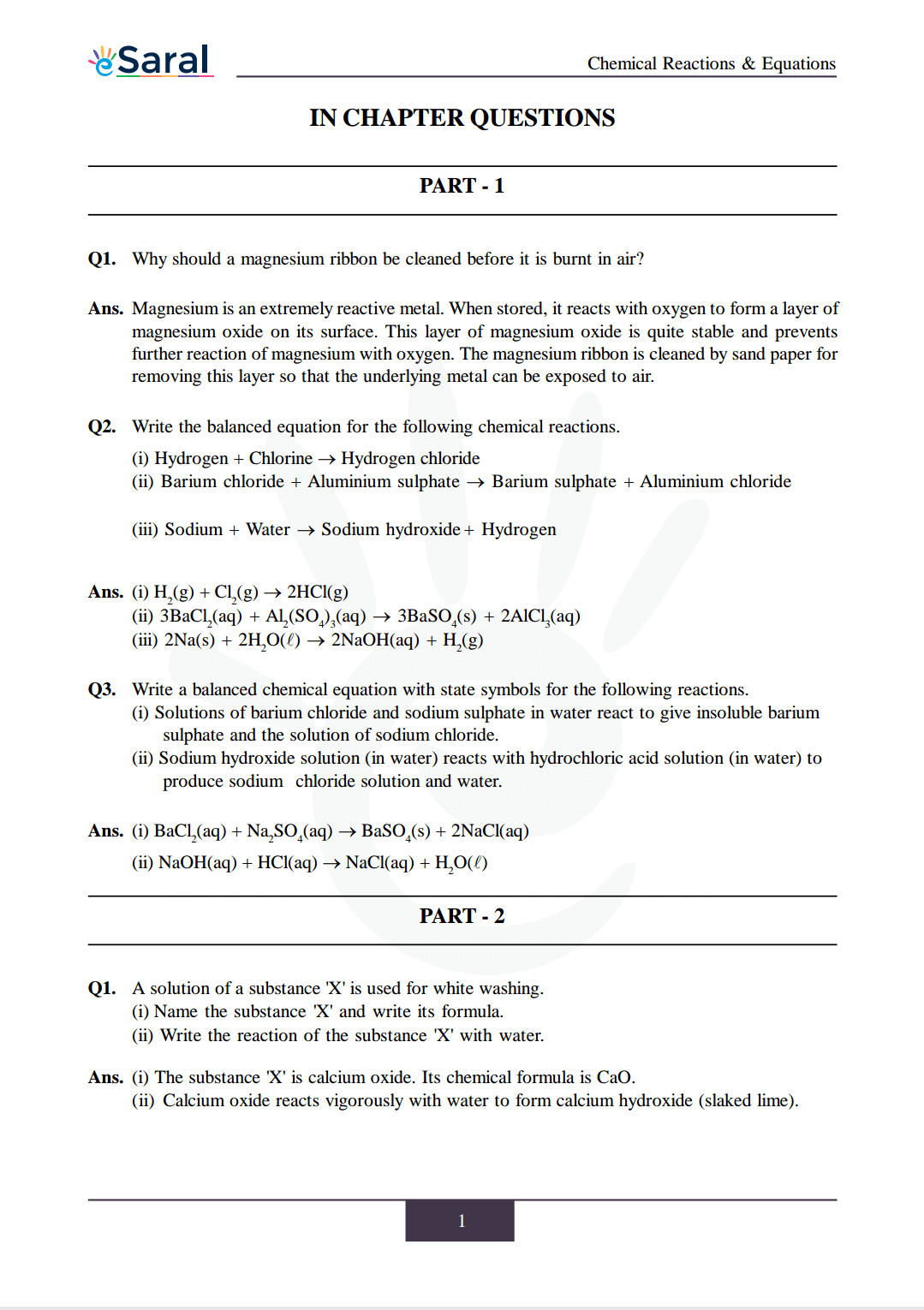 NCERT Solutions For Class 10 Science Chapter 1 Chemical Reactions And 