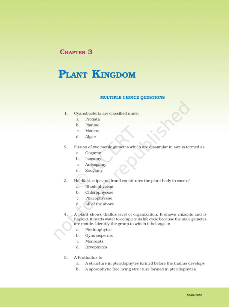 NCERT Exemplar Class 11 Biology Chapter 3 Plant Kingdom